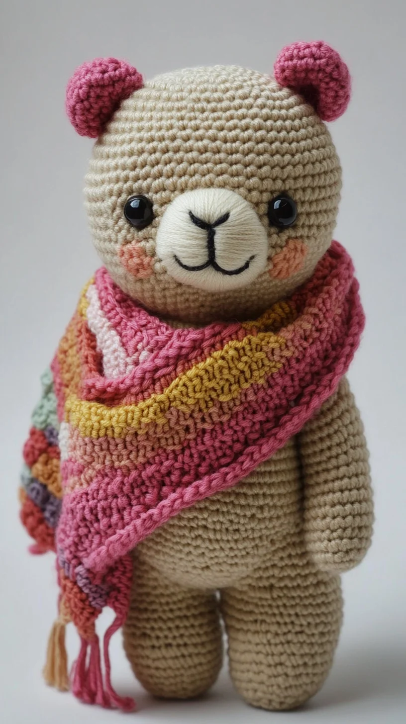 Cozy Crochet Cutie: Adorable Bear with Vibrant Shawl