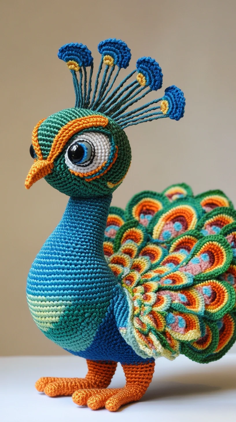 Vibrant Crochet Peacock: A Colorful Artisan's Delight